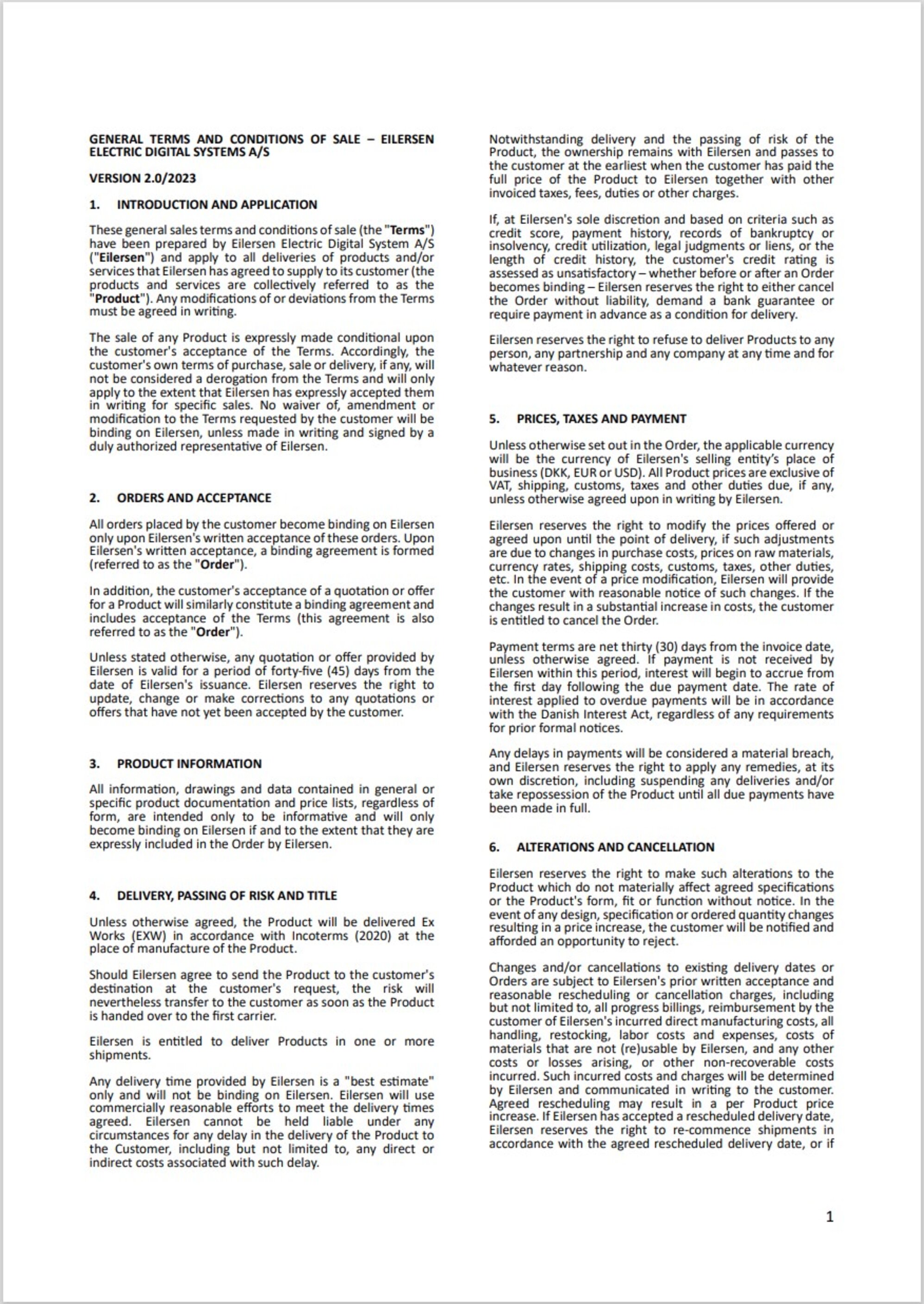 Eilersen Electric Digital Systems General Terms and Conditions of Sale